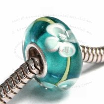 Sterling Silver Murano BLUE FLOWER Glass Bead for European Charm Bracelets 13mm