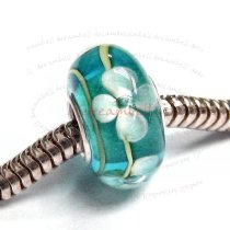 Sterling Silver Murano BLUE FLOWER Glass Bead for European Charm Bracelets 13mm