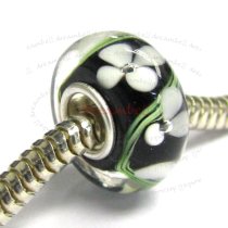 Sterling Silver Black Murano Flower Glass Bead for European Charm Bracelets 14.5mm