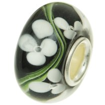 Sterling Silver Black Murano Flower Glass Bead for European Charm Bracelets 14.5mm