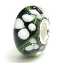 Sterling Silver Black Murano Flower Glass Bead for European Charm Bracelets 14.5mm
