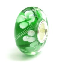 Sterling Silver Green Murano Flower Glass Bead for European Charm Bracelets 14mm