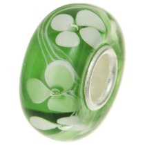 Sterling Silver Green Murano Flower Glass Bead for European Charm Bracelets 14mm