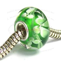 Sterling Silver Green Murano Flower Glass Bead for European Charm Bracelets 14mm