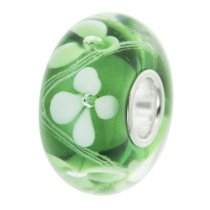 Sterling Silver Green Murano Flower Glass Bead for European Charm Bracelets 14mm