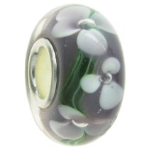 Sterling Silver Amethyst Murano Flower Glass Bead for European Charm Bracelets 13.5mm