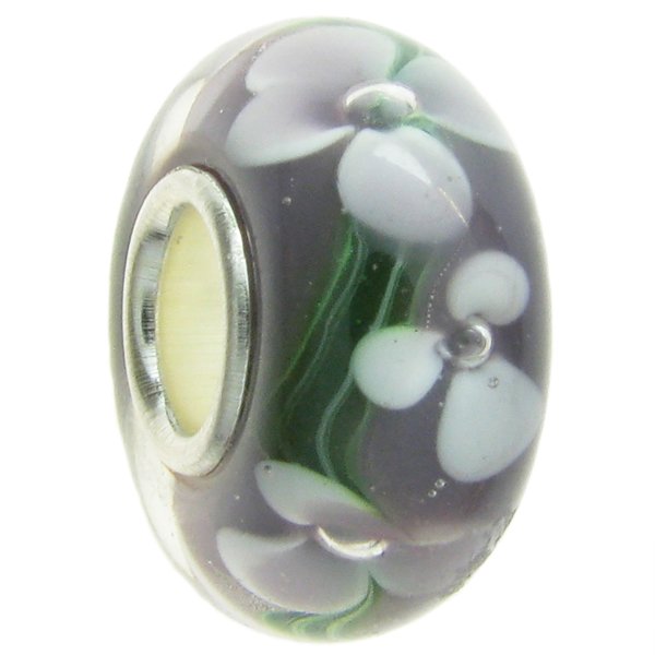 Sterling Silver Amethyst Murano Flower Glass Bead for European Charm Bracelets 13.5mm