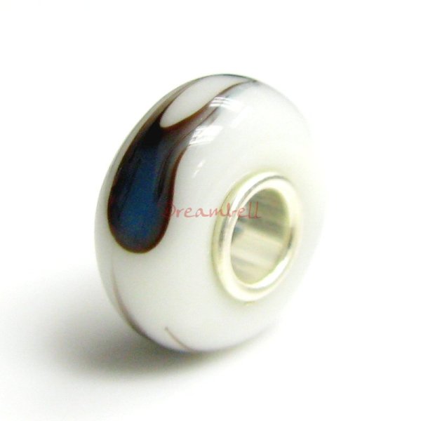 Sterling Silver ROUND White Glass Bead for European Charm Bracelets