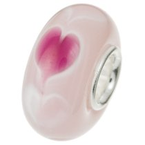 Sterling Silver PINK HEART Murano Glass for European Bead charm Bracelet