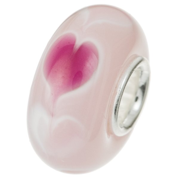Sterling Silver PINK HEART Murano Glass for European Bead charm Bracelet