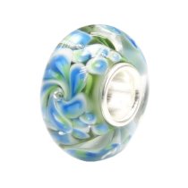 Sterling Silver Murano Flower Green n Blue Glass Bead for European Charm Bracelets 12.5mm