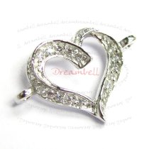 Rhodium on .925 Sterling Silver Love Heart CZ Crystal Link Pendant Connector