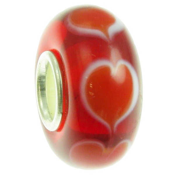 Sterling Silver RED HEART Murano Glass Bead for European Charm Bracelets 13.5mm