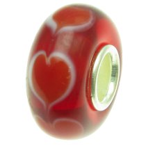 Sterling Silver RED HEART Murano Glass Bead for European Charm Bracelets 13.5mm