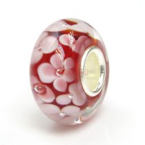 Sterling Silver Round Murano RED Glass FLOWER Bead for European Charm Bracelets 13mm