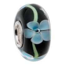 Sterling Silver Murano BLACK FLOWER Glass Bead for European Charm Bracelets 13mm