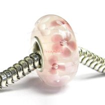 Sterling Silver Murano Flower Pink Glass Bead for European Charm Bracelets 13.5mm