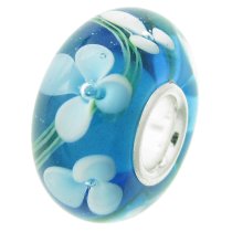 Sterling Silver Lt Blue Murano Flower Glass Bead for European Charm Bracelets 14.5mm
