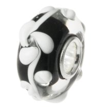 Sterling Silver Murano Glass ROSE FLOWER Black 13mm Bead for European Charm Bracelets