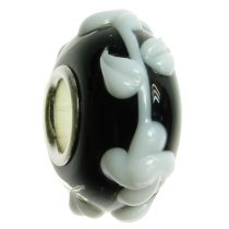 Sterling Silver Murano Glass ROSE FLOWER Black 13mm Bead for European Charm Bracelets