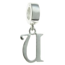 1x Sterling Silver Letter Initial U Dangle Bead for European Charm Bracelets