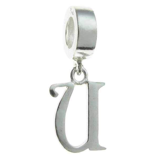 1x Sterling Silver Letter Initial U Dangle Bead for European Charm Bracelets