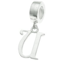 1x Sterling Silver Letter Initial U Dangle Bead for European Charm Bracelets