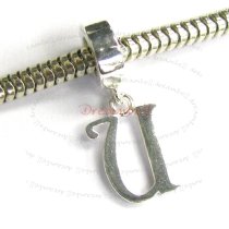 1x Sterling Silver Letter Initial U Dangle Bead for European Charm Bracelets