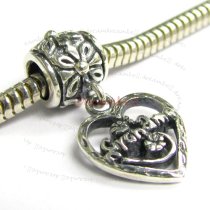 Sterling Silver Heart Love Grandma Dangle Bead for European Charm Bracelets