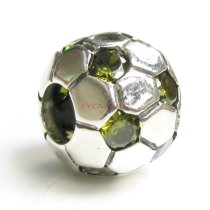 Sterling silver Round Football Soccer Cz bead for European Charm Bracelets