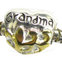 14K Gold 925 Sterling Silver HEART Love Grandma for European Charm Bracelets