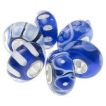 6pcs Sterling Silver Assorted Dark Blue and White Flower Murano Glass Bundle Bead for European Charm Bracelets