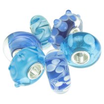 6pcs Sterling Silver Assorted Blue and White Murano Bundle Glass Bead for European Charm Bracelets