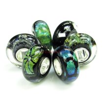 6pcs Sterling Silver Mystery Black Foiled Murano Bundle Glass Bead for European Charm Bracelets