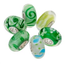 Sterling Silver Assorted Grass Green Murano flower Glass Bundle Bead for European Charm Bracelets