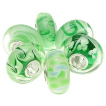 Sterling Silver Assorted Grass Green Murano flower Glass Bundle Bead for European Charm Bracelets