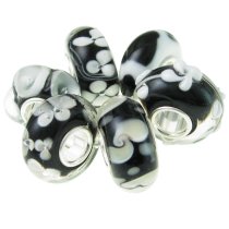 Sterling Silver Assorted Black and White Murano Glass Bundle Bead for European Charm Bracelets