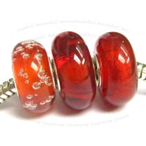 6pcs Sterling Silver Red and White Murano Glass Bundle Bead for European Charm Bracelets
