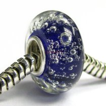 Sterling Silver Blue Bubble Murano Glass Bead for European Charm Bracelets
