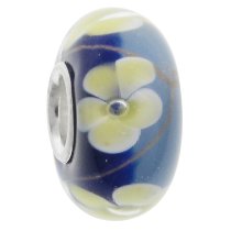 Sterling Silver Blue Murano Flower Glass Bead for European Charm Bracelets
