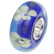 Sterling Silver Blue Murano Flower Glass Bead for European Charm Bracelets