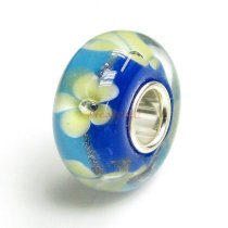 Sterling Silver Blue Murano Flower Glass Bead for European Charm Bracelets