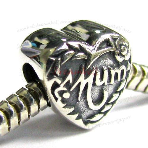Sterling Silver Heart Mum Mother Bead for European Charm Bracelets