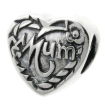Sterling Silver Heart Mum Mother Bead for European Charm Bracelets