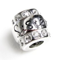 1x Sterling Silver Sister CZ Bead for European Charm Bracelets