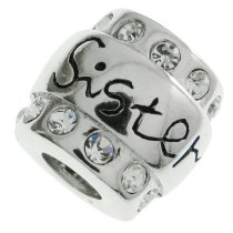 1x Sterling Silver Sister CZ Bead for European Charm Bracelets