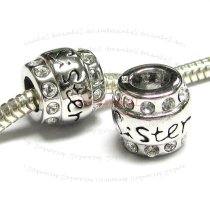 1x Sterling Silver Sister CZ Bead for European Charm Bracelets