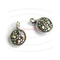 2x Sterling Silver MARCASITE Chandelier round charm Pendant 9mm