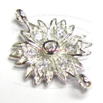 Rhodium on .925 Sterling Silver Lovely Round Sun Flower CZ Crystal Link Connector 20.5mm