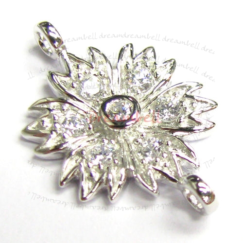 Rhodium on .925 Sterling Silver Lovely Round Sun Flower CZ Crystal Link Connector 20.5mm